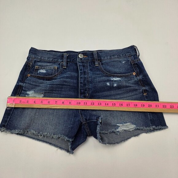 American Eagle Cut Off Button Fly Jean Shorts Jorts Womens 10 Distressed Cotton - Picture 10 of 11